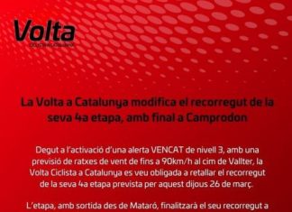 Без финиша на вершине Вальтер — 4-й этап Вуэльты Каталонии-2026 сокращён из-за ветра